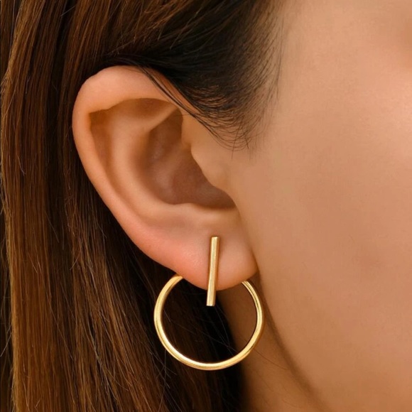 Gold Geometric Circle Earrings and Earring Jacket